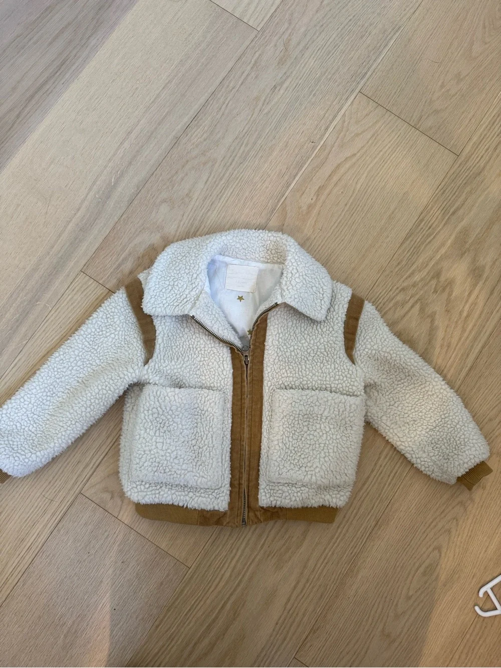 Rylee and cru Kids Cream Sherpa Jacket with Tan Trim